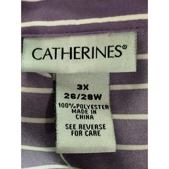 Catherines Purple Bamboo Print Button-Up Shirt Striped Long Sleeve Top 3X 26/28W - Picture 8 of 8
